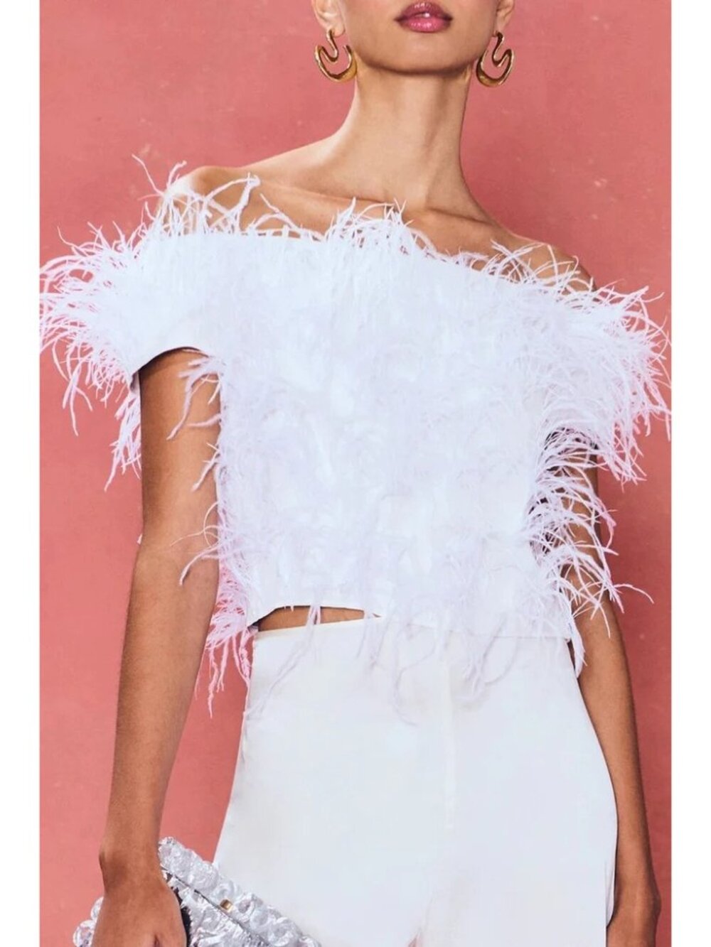 Cult Gaia Sosha Feather Top in Off White 6 New Womens Blouse - Picture 6 of 16